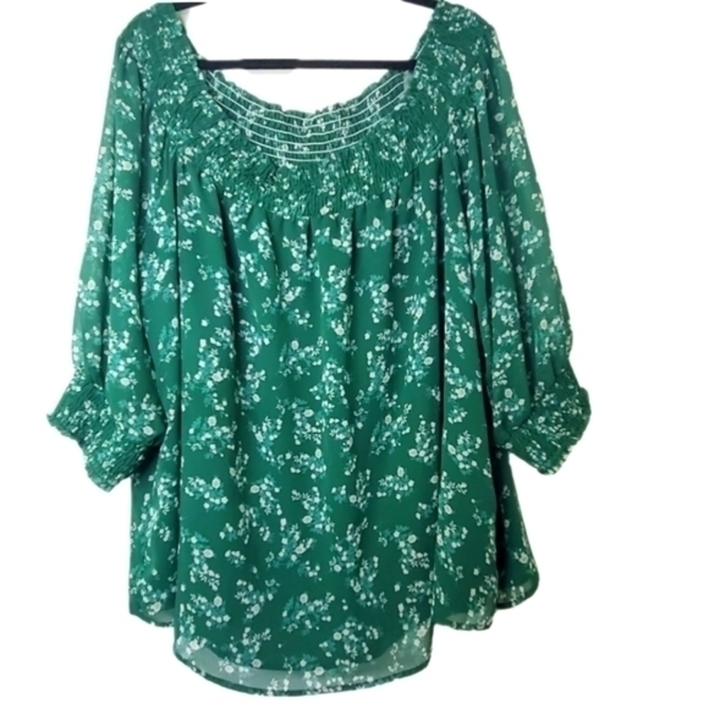 All in Favor Green Floral Blouse